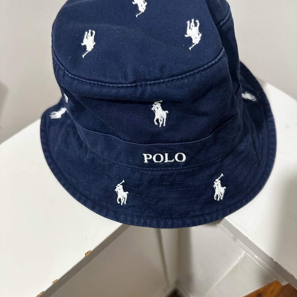 Ralph Lauren Kids Blue Bucket Hat with White Embroidery